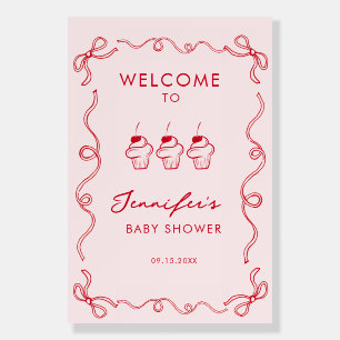 Red Cherry Cupcake Pink Girl Baby Shower Welcome Foam Board