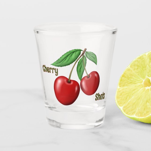 Red Cherry Design Custom Text Shot Glass (Front)