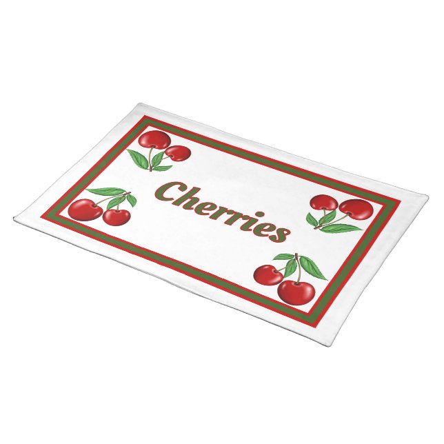 Red Cherry Design Personalized Cloth Placemat (On Table)