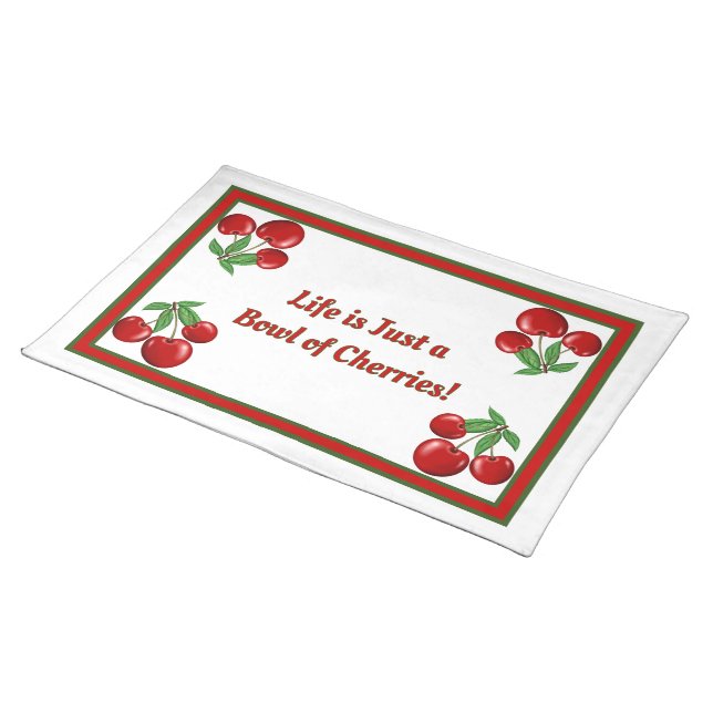 Red Cherry Design Personalized Cloth Placemat (On Table)