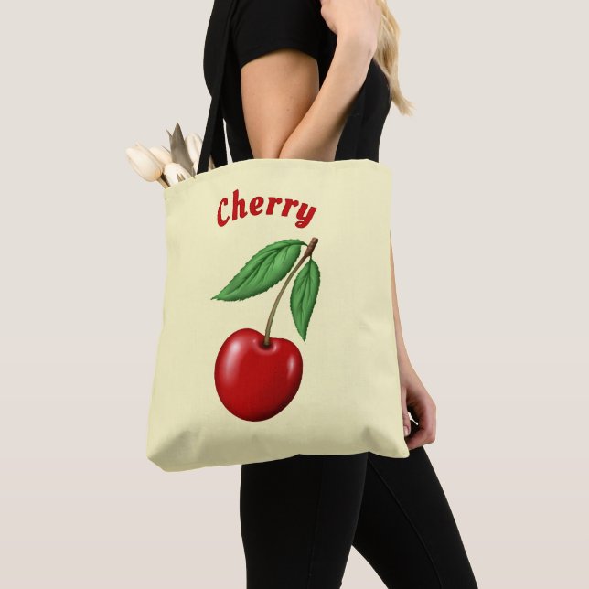 Red Cherry Design Personalized Tote Bag (Close Up)