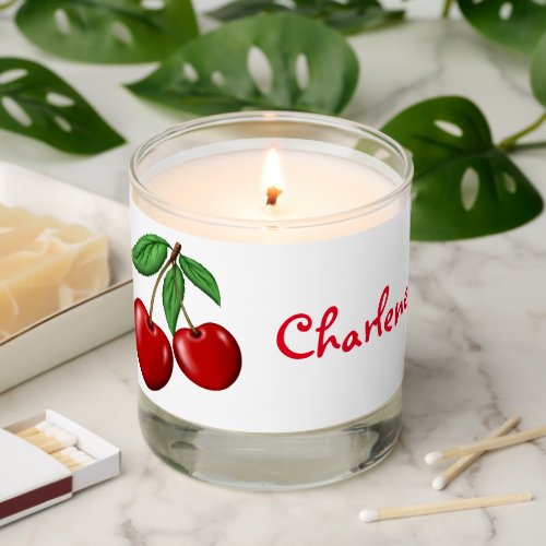 Red Cherry Design Personalized Vanilla Scented Candle