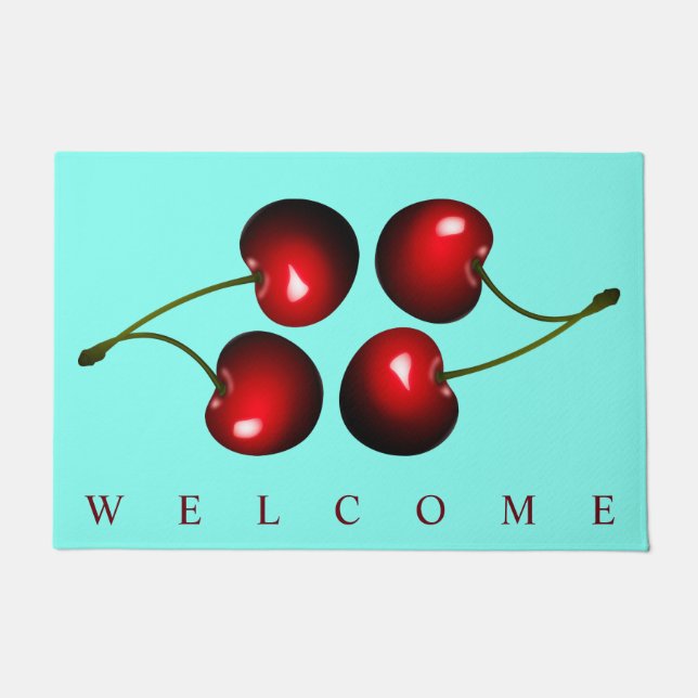 Red Cherry Doormat Welcome Your Colors (Front)