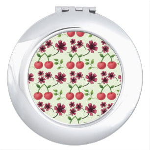 Red Cherry Floral Pattern Compact Mirror