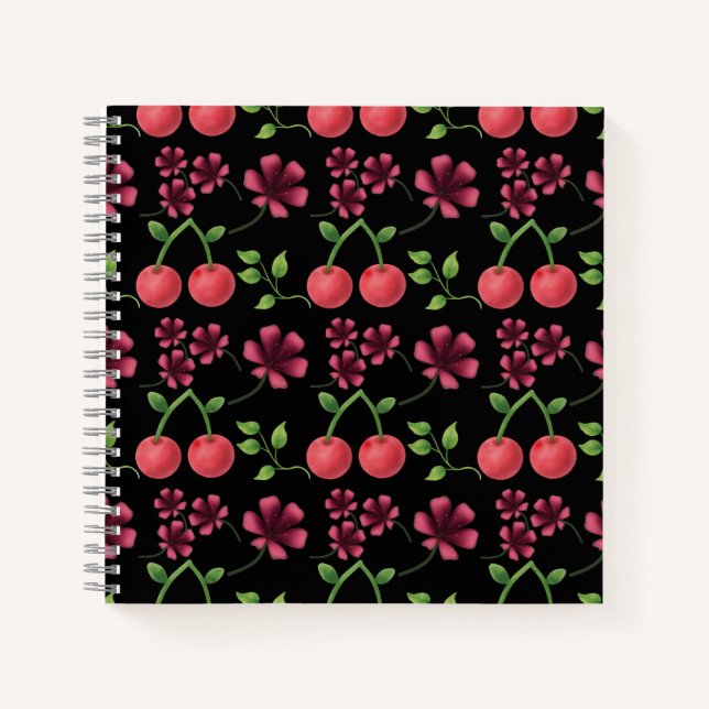 Red Cherry Floral Pattern  Notebook (Front)