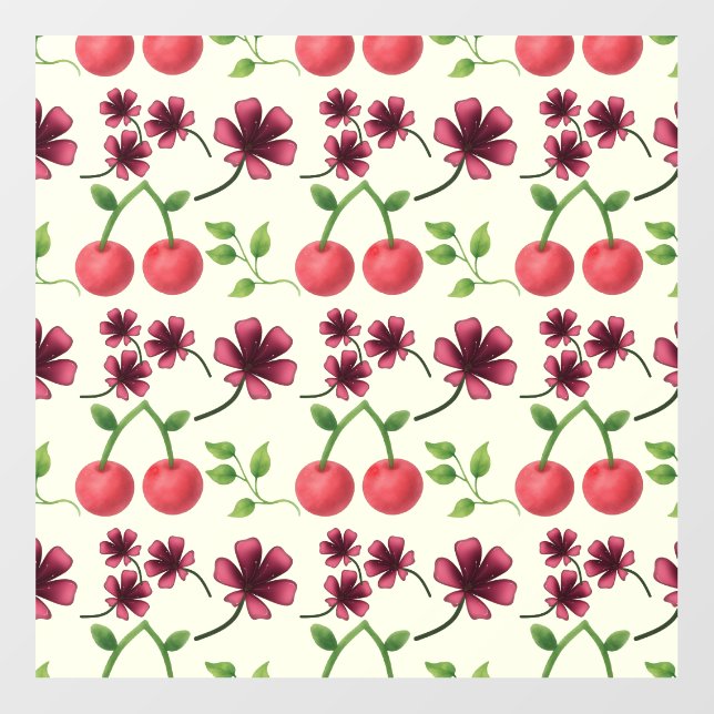 Red Cherry Floral Pattern  Wall Decal (Front)