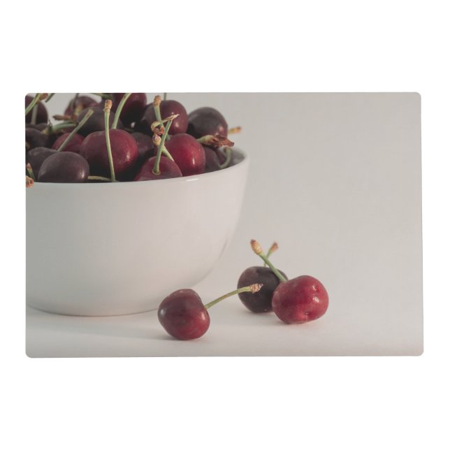 Red Cherry Fruit Bowl Still Life Photograph Placemat (Front)