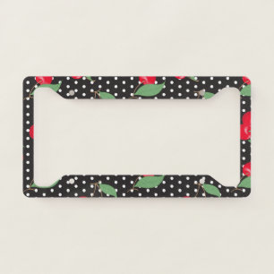 Red Cherry Fruit Green Leaves Black White Dots License Plate Frame