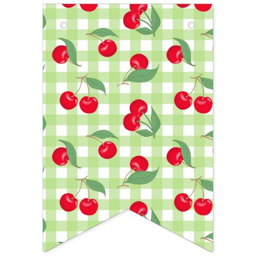 Red Cherry Fruit Green Leaves Pastel Lumberjack Bunting Flags