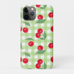 Red Cherry Fruit Green Leaves Pastel Lumberjack iPhone 11 Pro Case