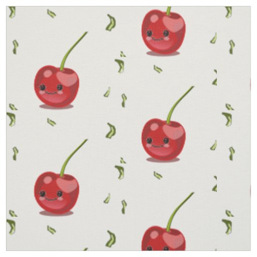 Red cherry fruit kawaii fabric