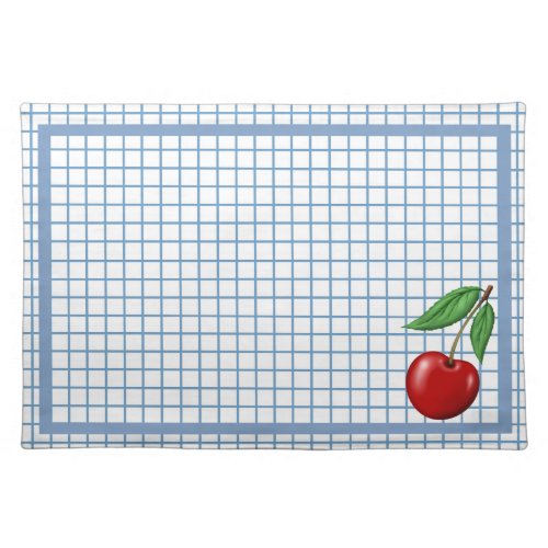 Red Cherry Fruit on Blue Checks Retro Style Cloth Placemat