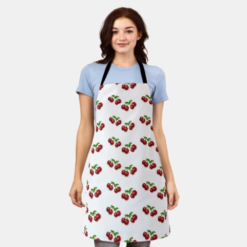 Red cherry fruit on white apron