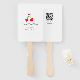 red Cherry green bow add name date baby shower Hand Fan