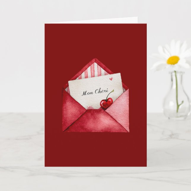 Red Cherry Heart Envelope Valentine's Day Card (Small Plant)