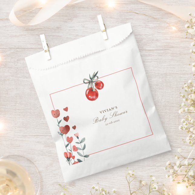 Red Cherry Heart Floral Favor Bag (Clipped)