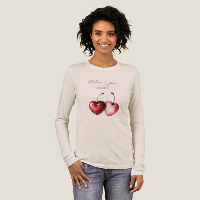 Red Cherry Hearts Tri-Blend Shirt (Full Front)