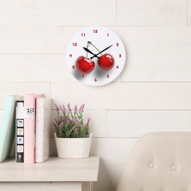 Red Cherry Life Like Illustration Decorative Large Clock (Reading Room)