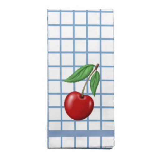 Red Cherry on Blue Checked Graphic Pattern Cloth Napkin