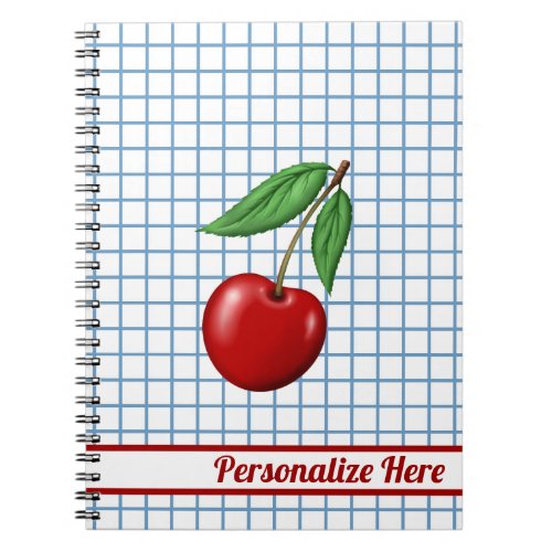 Red Cherry on Blue Checked Personalized Notebook