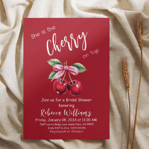 Red Cherry on Top Coquette Bow Bridal Shower Invitation