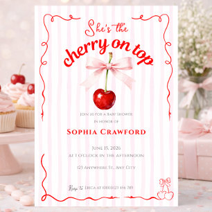 Red Cherry on Top Pink Bow Cherries Baby Shower Invitation