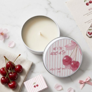 Red cherry on Top Retro Pink Bow Baby Shower  Mini Candle Favors