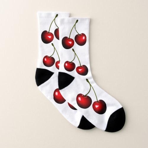 Red Cherry on White Socks _ Choose Color