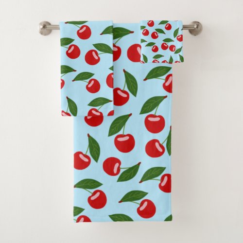 Red Cherry Pattern Bath Towel Set