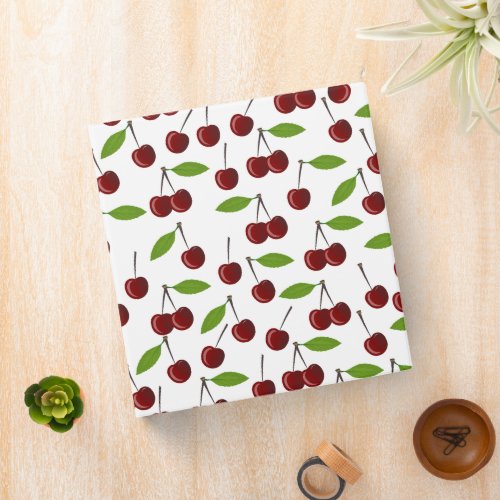 Red Cherry Pattern Of Cherries Leaves Fruit 3 Ring Binder