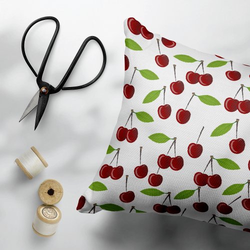 Red Cherry Pattern Of Cherries Leaves Fruit Accent Pillow