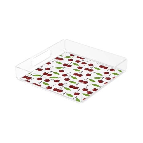 Red Cherry Pattern Of Cherries Leaves Fruit Acrylic Tray