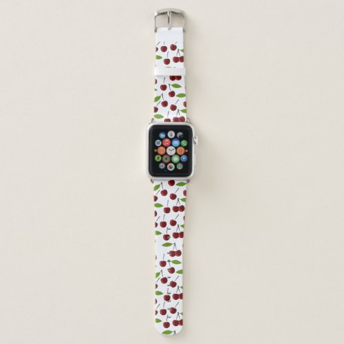 Red Cherry Pattern Of Cherries Leaves Fruit Apple Watch Band