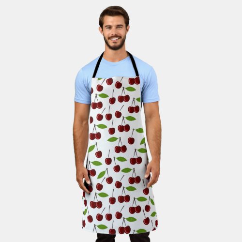 Red Cherry Pattern Of Cherries Leaves Fruit Apron