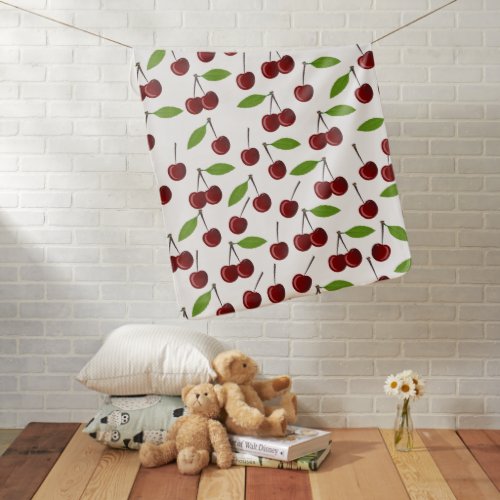 Red Cherry Pattern Of Cherries Leaves Fruit Baby Blanket