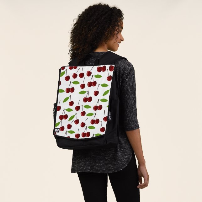 Red Cherry, Pattern Of Cherries, Leaves, Fruit Backpack (Worn)