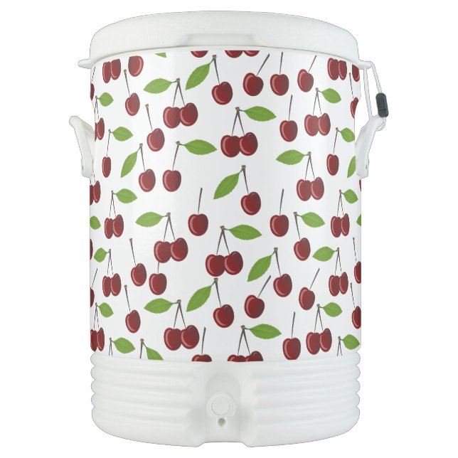 Red Cherry, Pattern Of Cherries, Leaves, Fruit Beverage Cooler (Front)