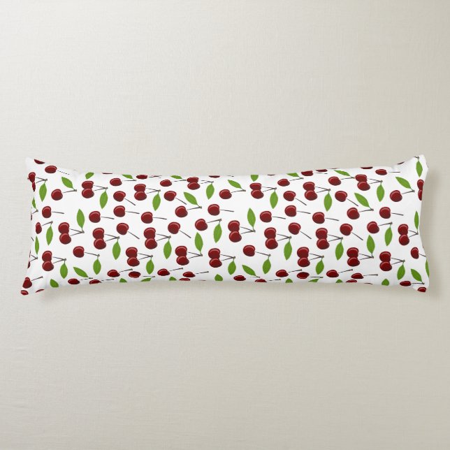 Red Cherry, Pattern Of Cherries, Leaves, Fruit Body Pillow (Front)