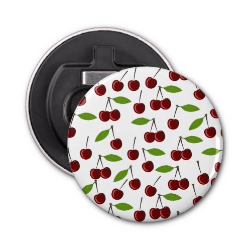 Red Cherry Pattern Of Cherries Leaves Fruit Bottle Opener