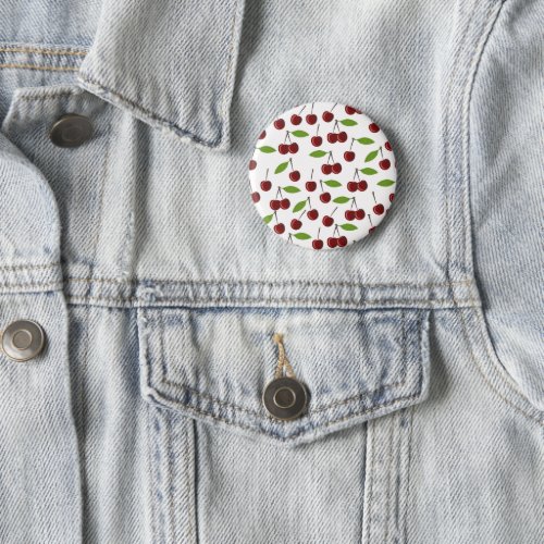 Red Cherry Pattern Of Cherries Leaves Fruit Button