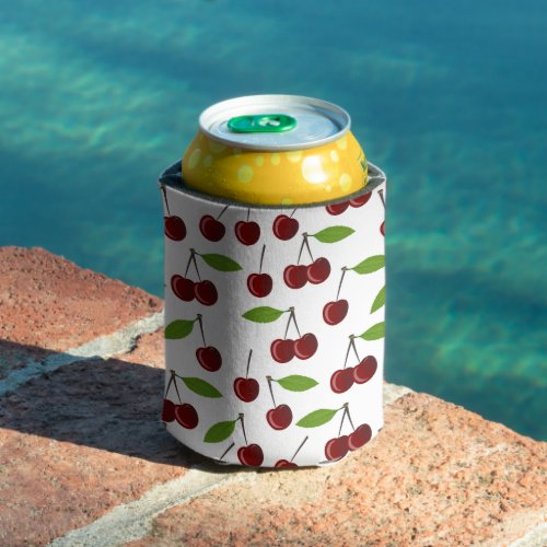 Red Cherry Pattern Of Cherries Leaves Fruit Can Cooler