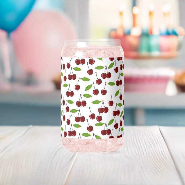 Red Cherry, Pattern Of Cherries, Leaves, Fruit Can Glass (Insitu (Baby Shower))
