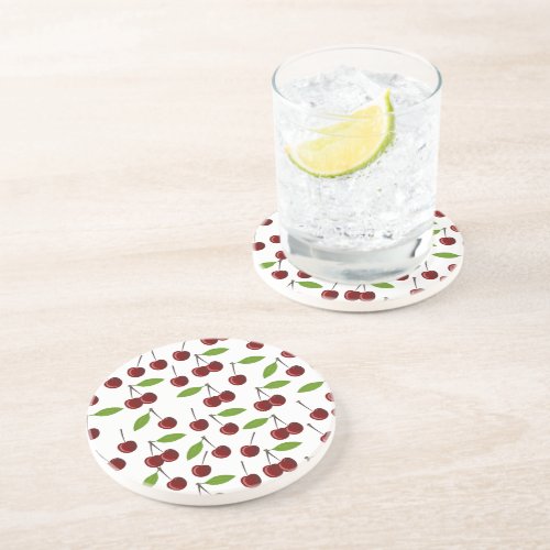 Red Cherry Pattern Of Cherries Leaves Fruit Coaster