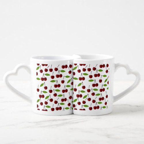 Red Cherry Pattern Of Cherries Leaves Fruit Coffee Mug Set