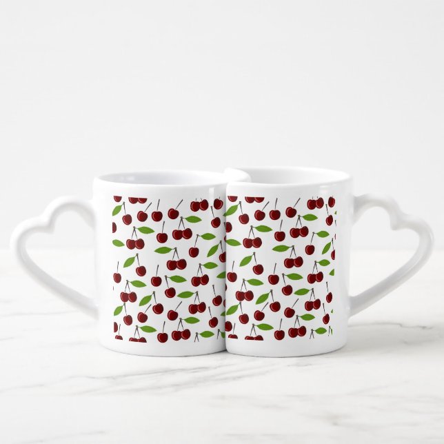 Red Cherry, Pattern Of Cherries, Leaves, Fruit Coffee Mug Set (Front Nesting)