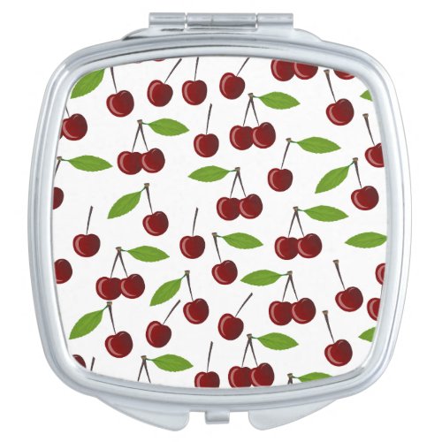 Red Cherry Pattern Of Cherries Leaves Fruit Compact Mirror