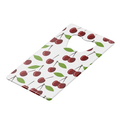 Red Cherry Pattern Of Cherries Leaves Fruit Credit Card Bottle Opener