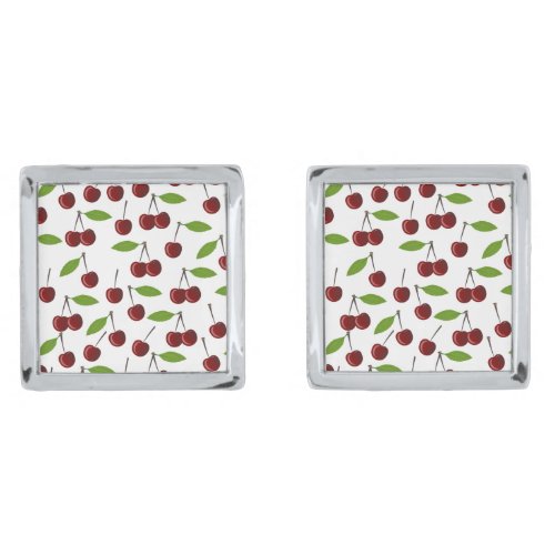 Red Cherry Pattern Of Cherries Leaves Fruit Cufflinks