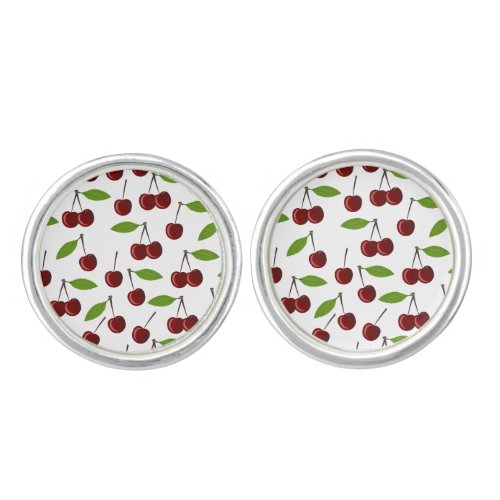 Red Cherry Pattern Of Cherries Leaves Fruit Cufflinks