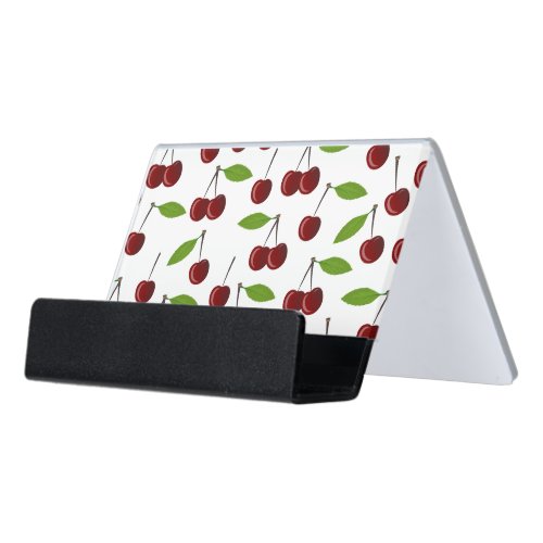 Red Cherry Pattern Of Cherries Leaves Fruit Desk Business Card Holder